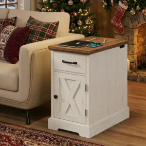 Farmhouse End Table with Charging Station