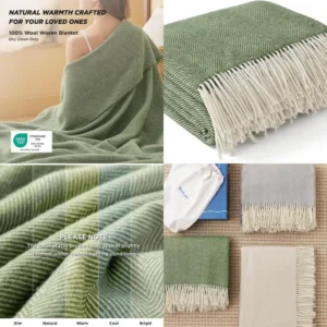 Luxury Olive Green Herringbone Throw